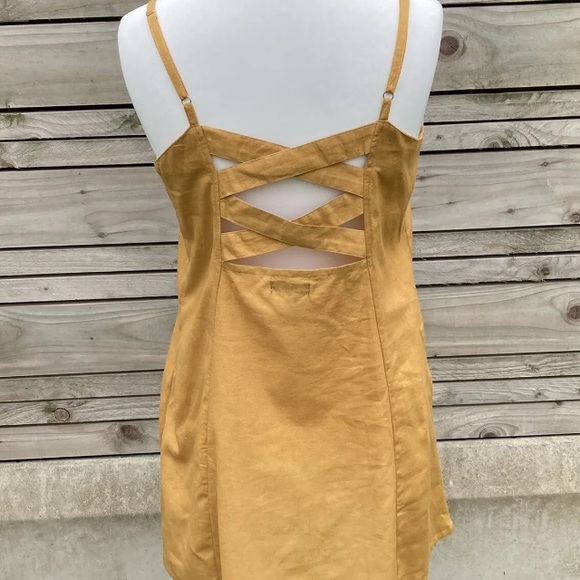 Holiday Sun Top Mustard Yellow Cotton Cut Out UK 14 Strappy Button Up Summer - Picture 9 of 12